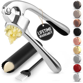 Zulay Kitchen premium garlic press set chrome in box for durable, long-lasting use
