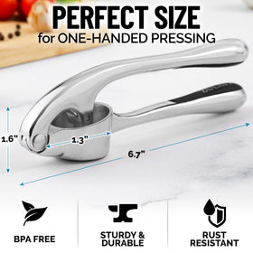 Zulay Kitchen premium garlic press set chrome pressing unpeeled cloves for clean hands