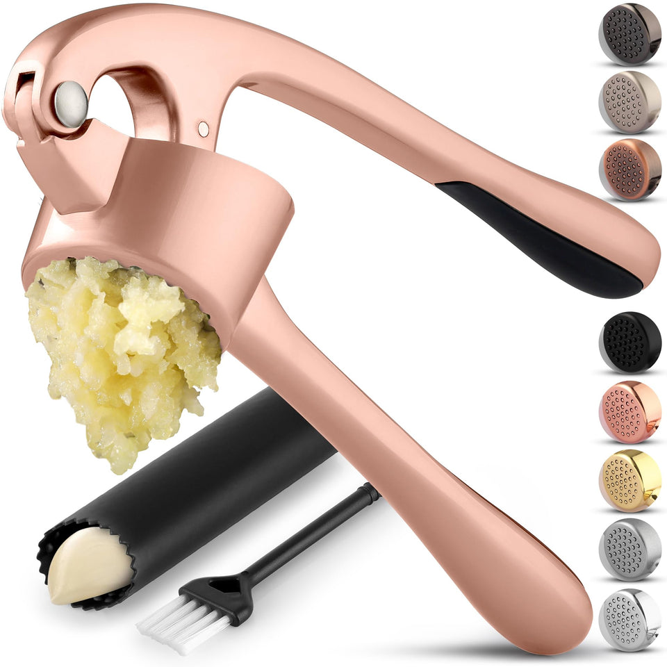 Zulay Kitchen premium garlic press set in rose gold for easy mincing