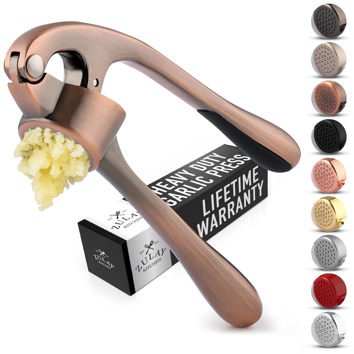 Zulay Kitchen premium garlic press set with ergonomic handle for easy paste