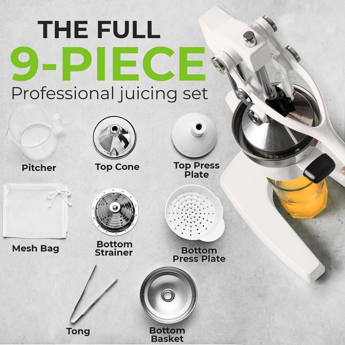 Zulay Kitchen Pulperizer extra tall design keeps countertops clear during juicing.