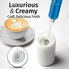 Zulay Kitchen Rechargeable Frother Lux in 2-speed mode, versatile foaming options
