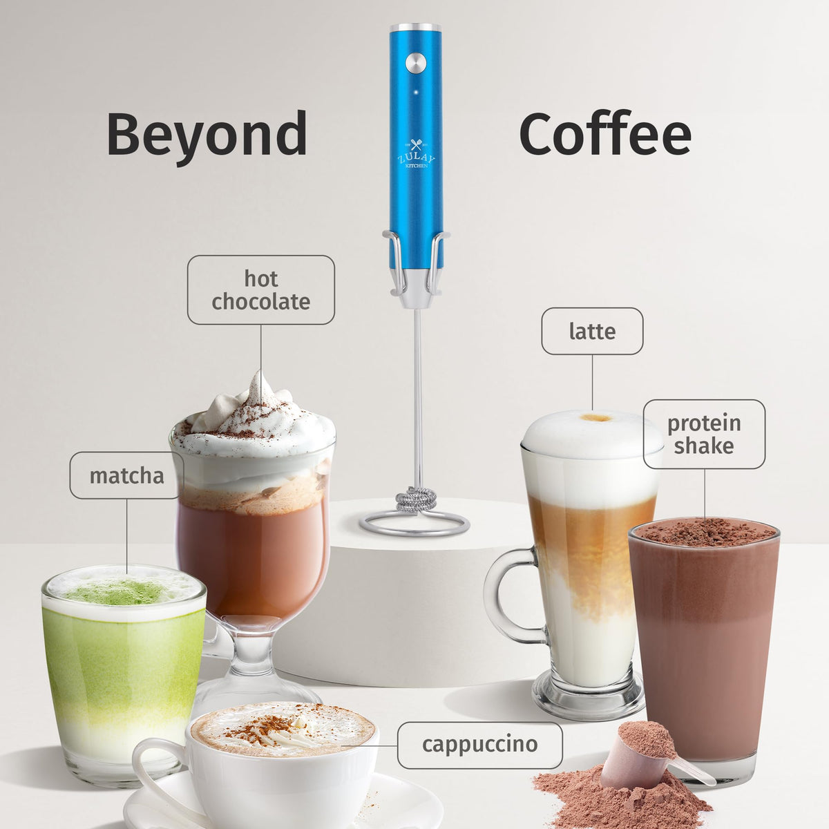 Zulay Kitchen Rechargeable Frother Lux under running water for easy cleaning