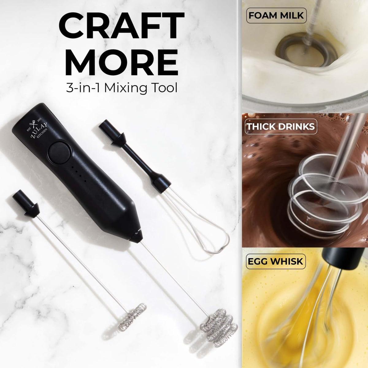 Compact and portable Zulay frother design for kitchen or travel