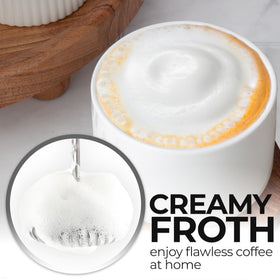 Zulay frother in use creating latte foam for a café-style drink