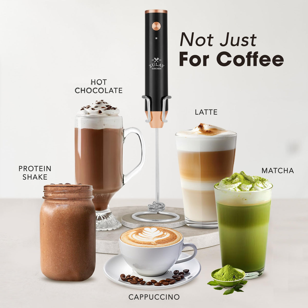 Zulay Kitchen Rechargeable Milk Frother ipx6-waterproof cleans easily after use