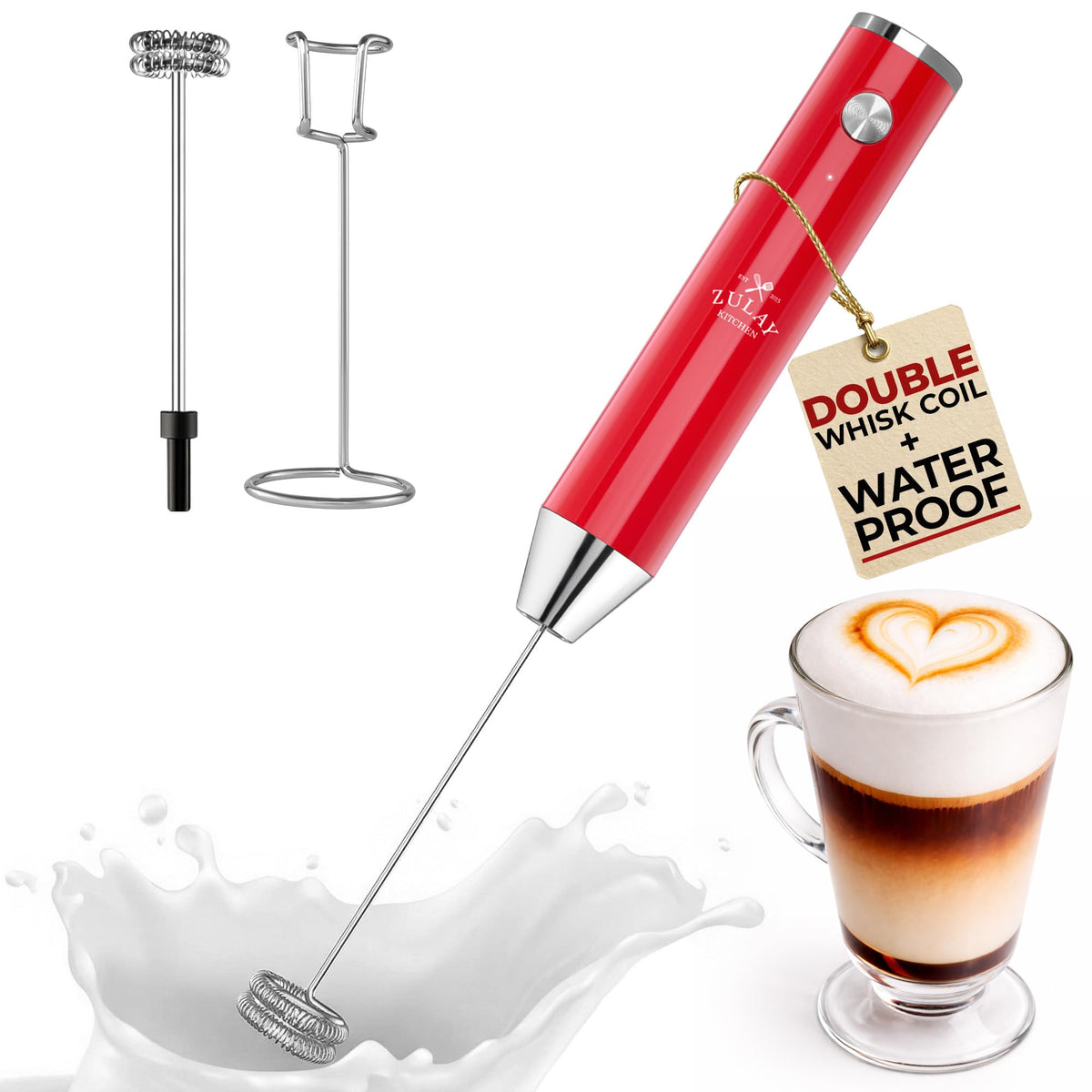 Zulay Milk Frother Lux charging via USB-C for quick cordless use.