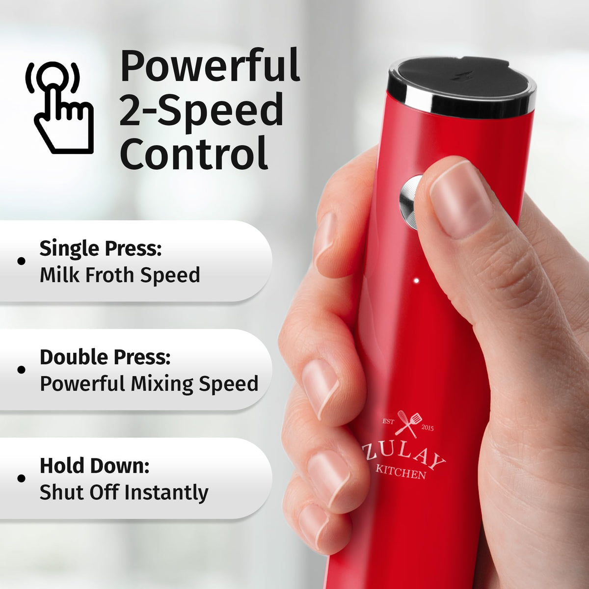 Zulay Milk Frother Lux IPX6 waterproof design for easy cleanup.