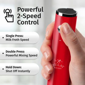Zulay Milk Frother Lux IPX6 waterproof design for easy cleanup.