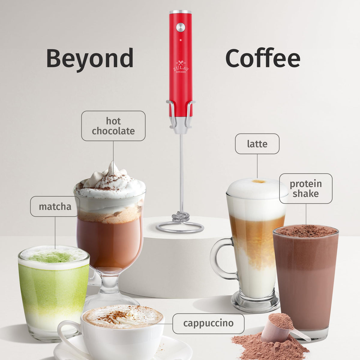 Zulay Milk Frother Lux turbo mode for faster, richer foam.