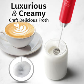 Zulay Milk Frother Lux two-speed motor for customizable latte froth.
