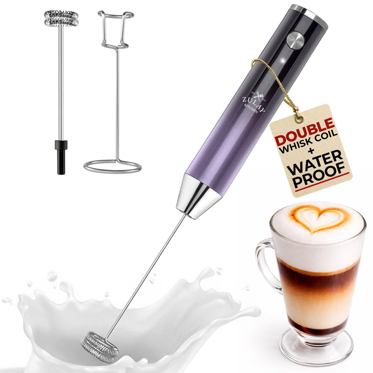 Zulay Kitchen Rechargeable Milk Frother Lux ready to create creamy foam on demand.