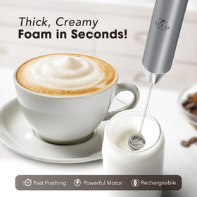 Zulay Kitchen Rechargeable Milk Frother USB-C charging enables quick setup for frothing.