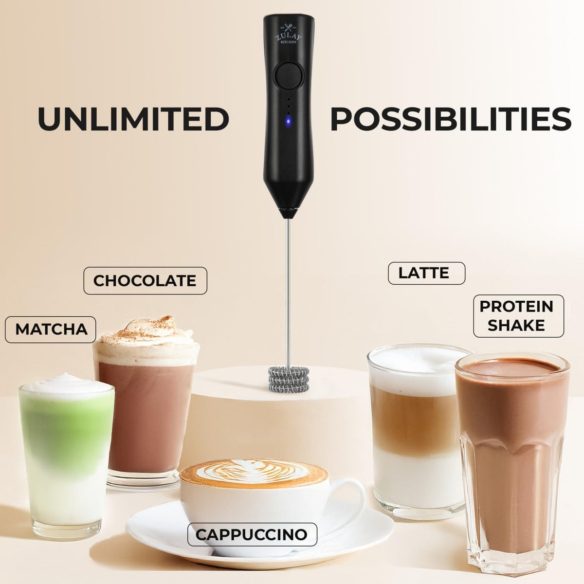 Zulay frother USB-C charging port and cordless convenience