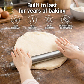 Zulay Kitchen rolling pin shown chilling to prevent sticking and improve pastry texture.