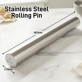 Zulay Kitchen stainless steel rolling pin demonstrates durability and rust resistance for year-round baking.