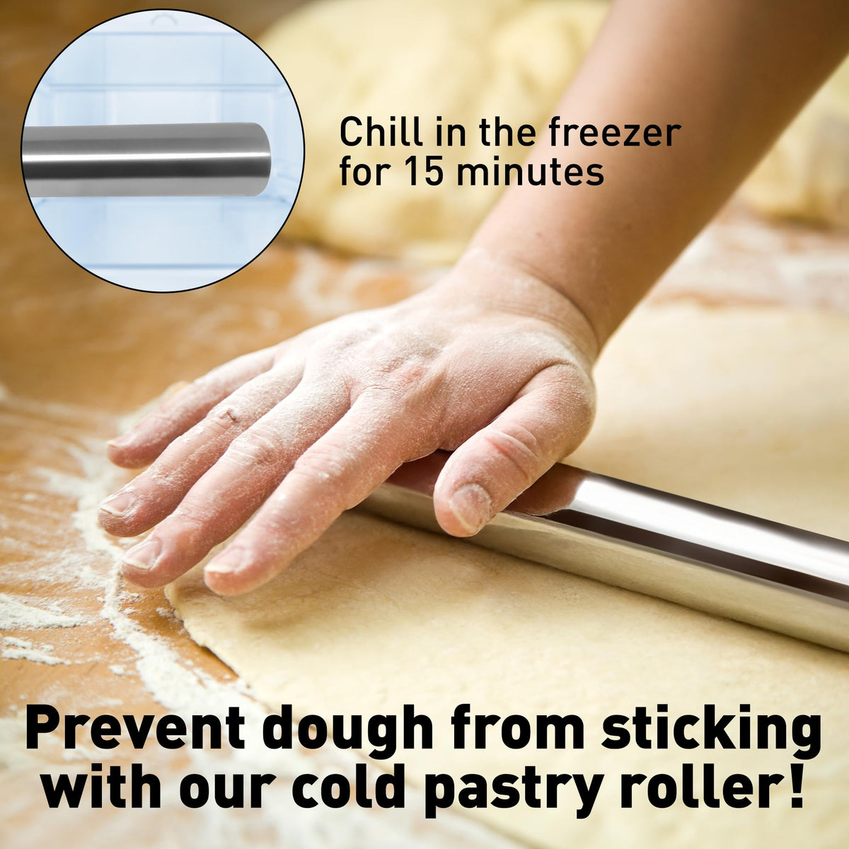 Zulay Kitchen versatile rolling pin works for fondant, pastries, tortillas, and more.
