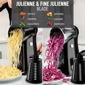 Different shredding options on the Zulay Kitchen grater for vegetables and cheese