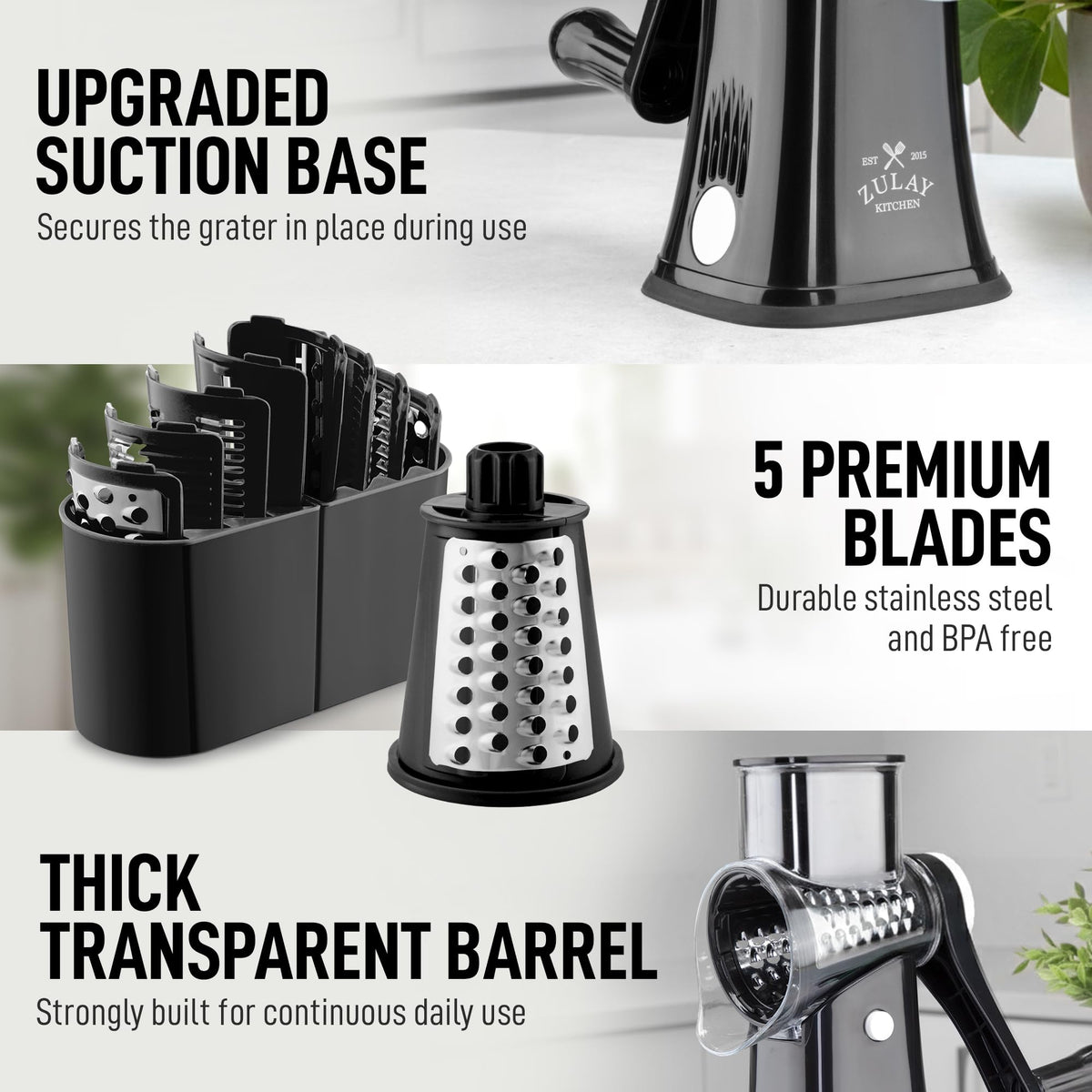 Dishwasher-safe blades and hopper on the Zulay grater for simple cleanup