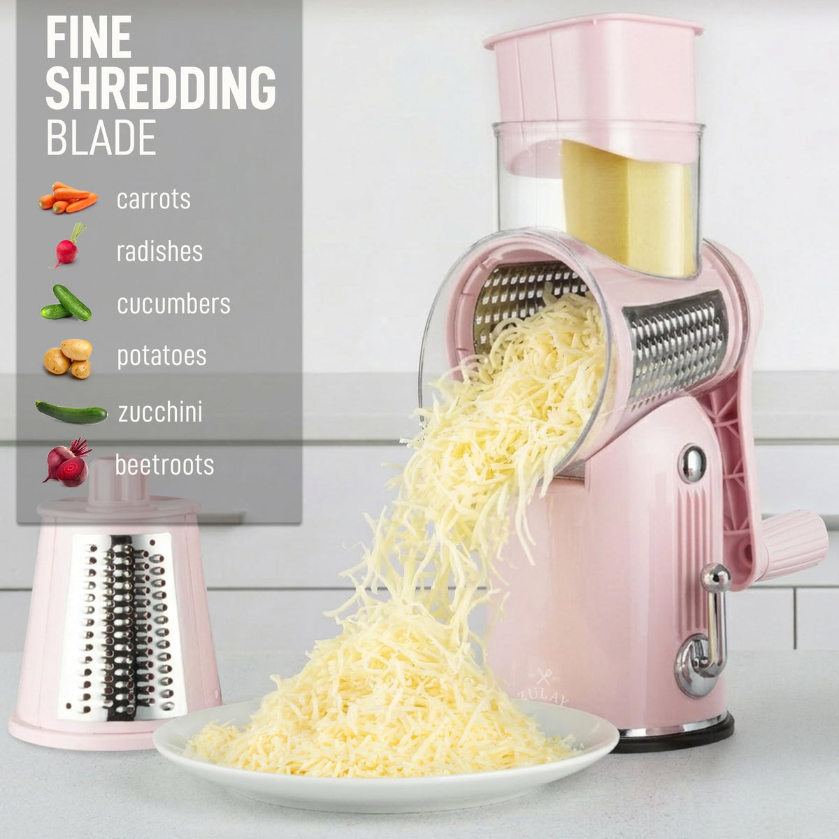 Hopper and blades are dishwasher safe for easy cleaning.