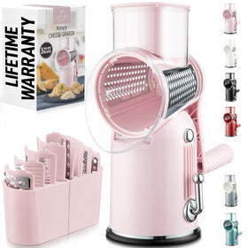 Zulay Kitchen rotary cheese grater in action for fast shredded cheese.