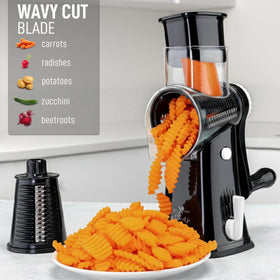 Turn the Zulay grater handle for fast, hands-free shredding action