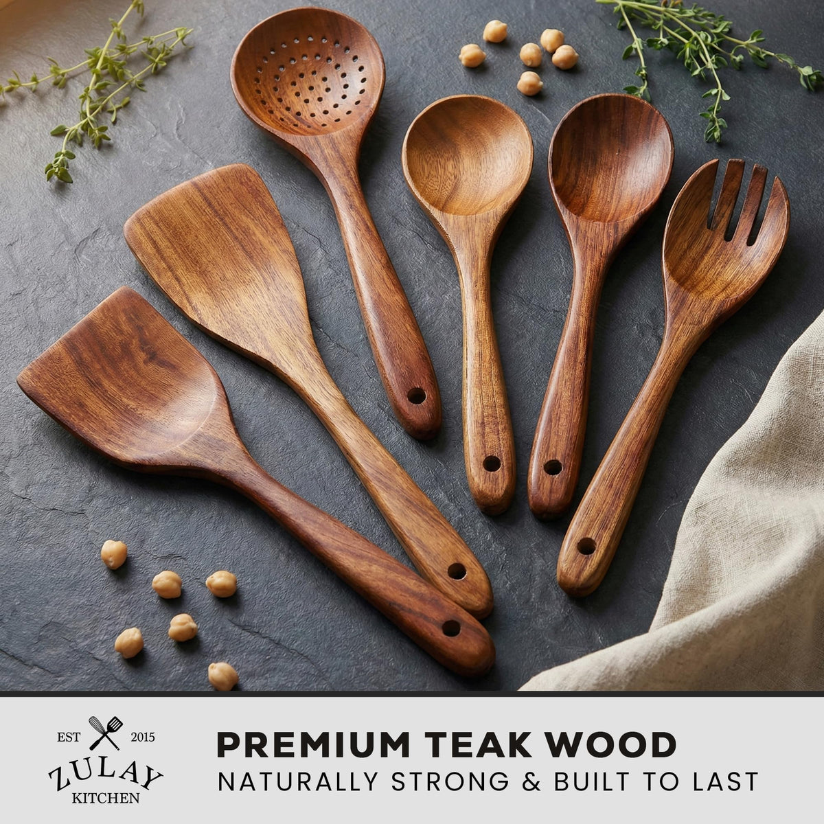 Zulay Kitchen salad fork in teak wood, ideal for crisp greens