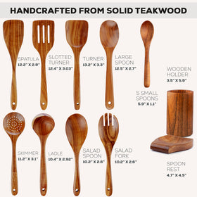 Zulay Kitchen salad spoon and fork in use with non-stick pan
