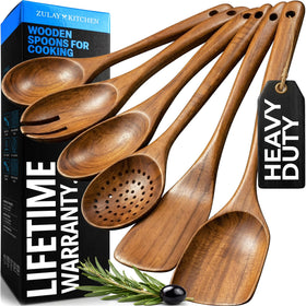 Zulay Kitchen salad spoon in teak wood, gentle on nonstick cookware