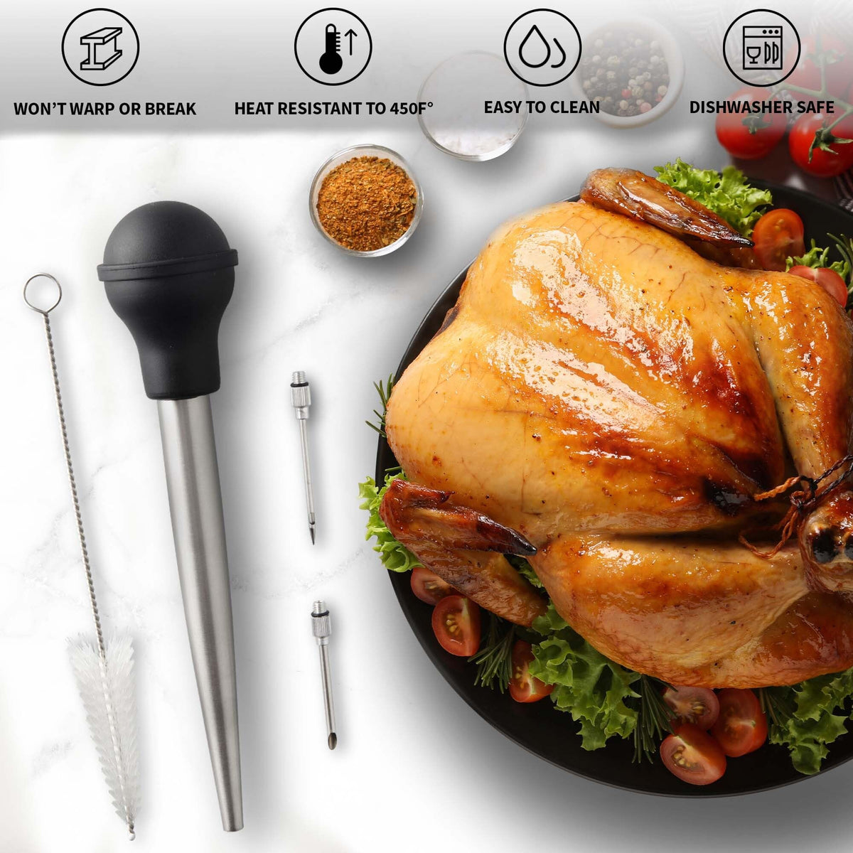 Silicone bulb stays cool during high-heat cooking with Zulay baster