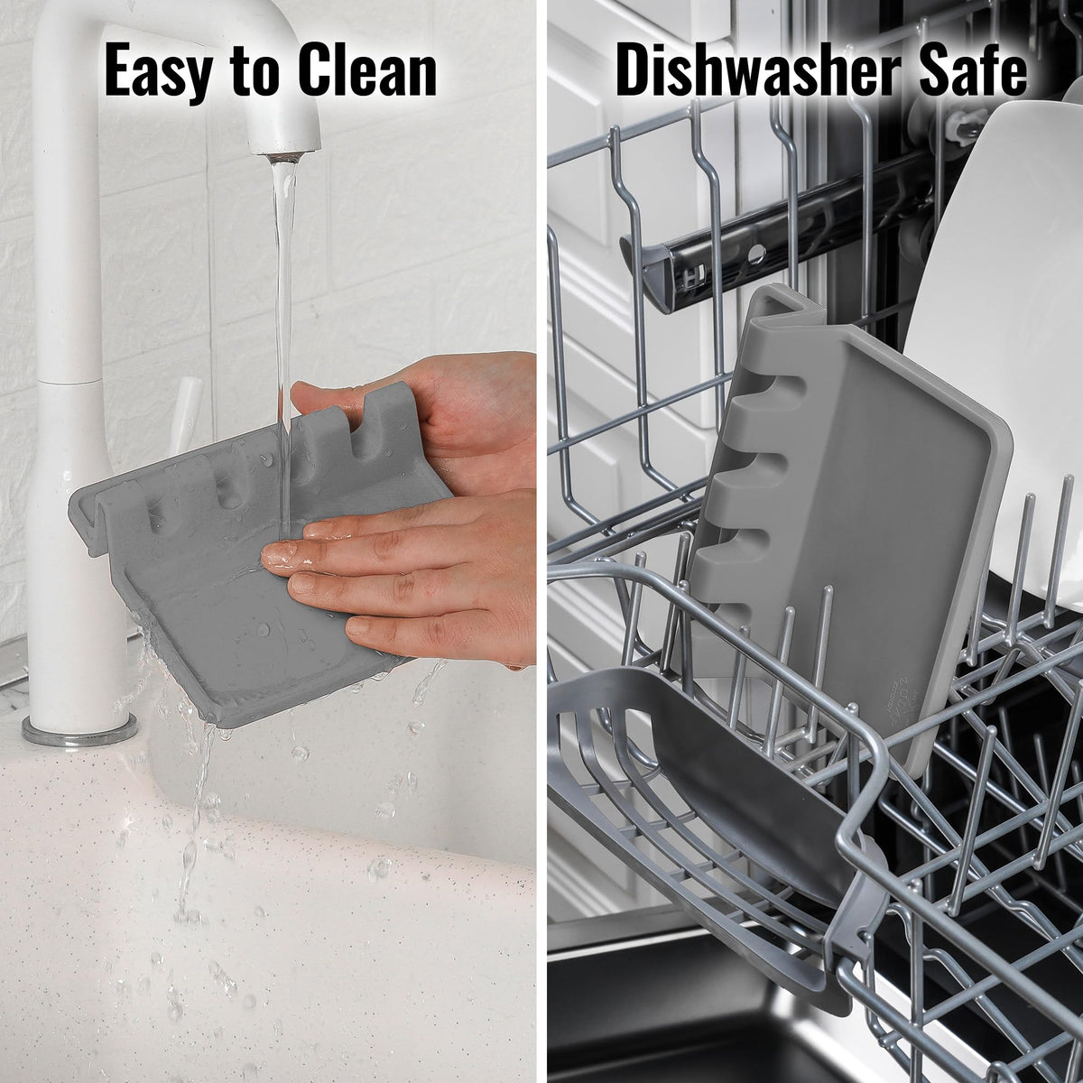 Zulay Kitchen durable silicone utensil rest reduces counter clutter.