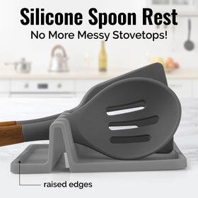 Zulay Kitchen silicone utensil rest with four slots keeps tools organized.