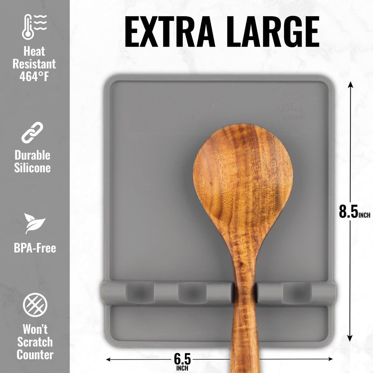 Zulay Kitchen silicone utensil rest is heat resistant with non-slip base near the stove