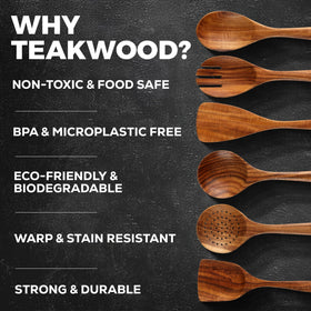 Zulay Kitchen skimmer in teak wood, lift pasta with ease