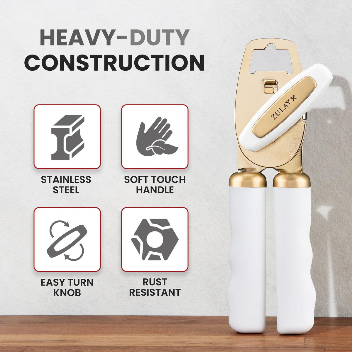 Zulay Kitchen soft-grip handles provide comfortable, slip-resistant control during opening.