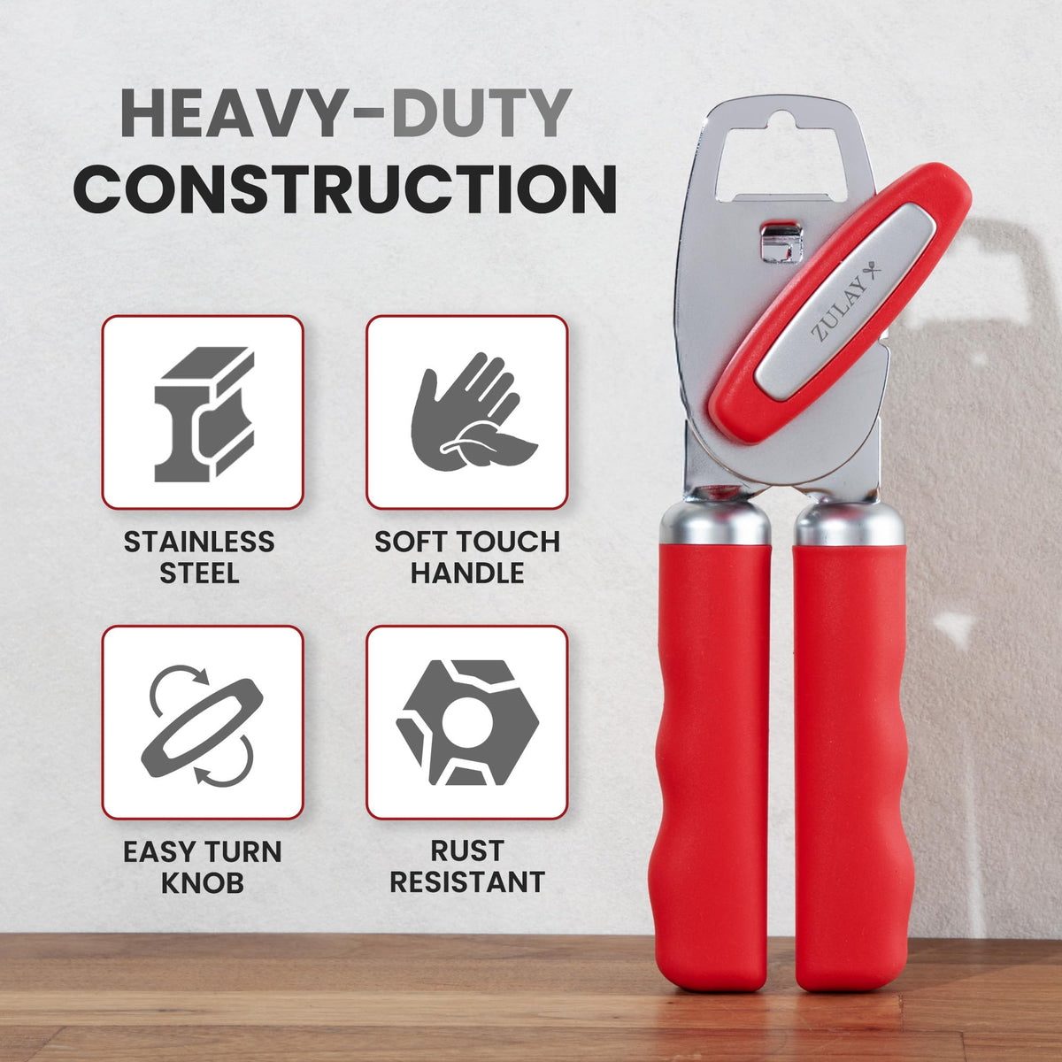Closeup of Zulay Kitchen stainless steel blades highlights durability and precision.
