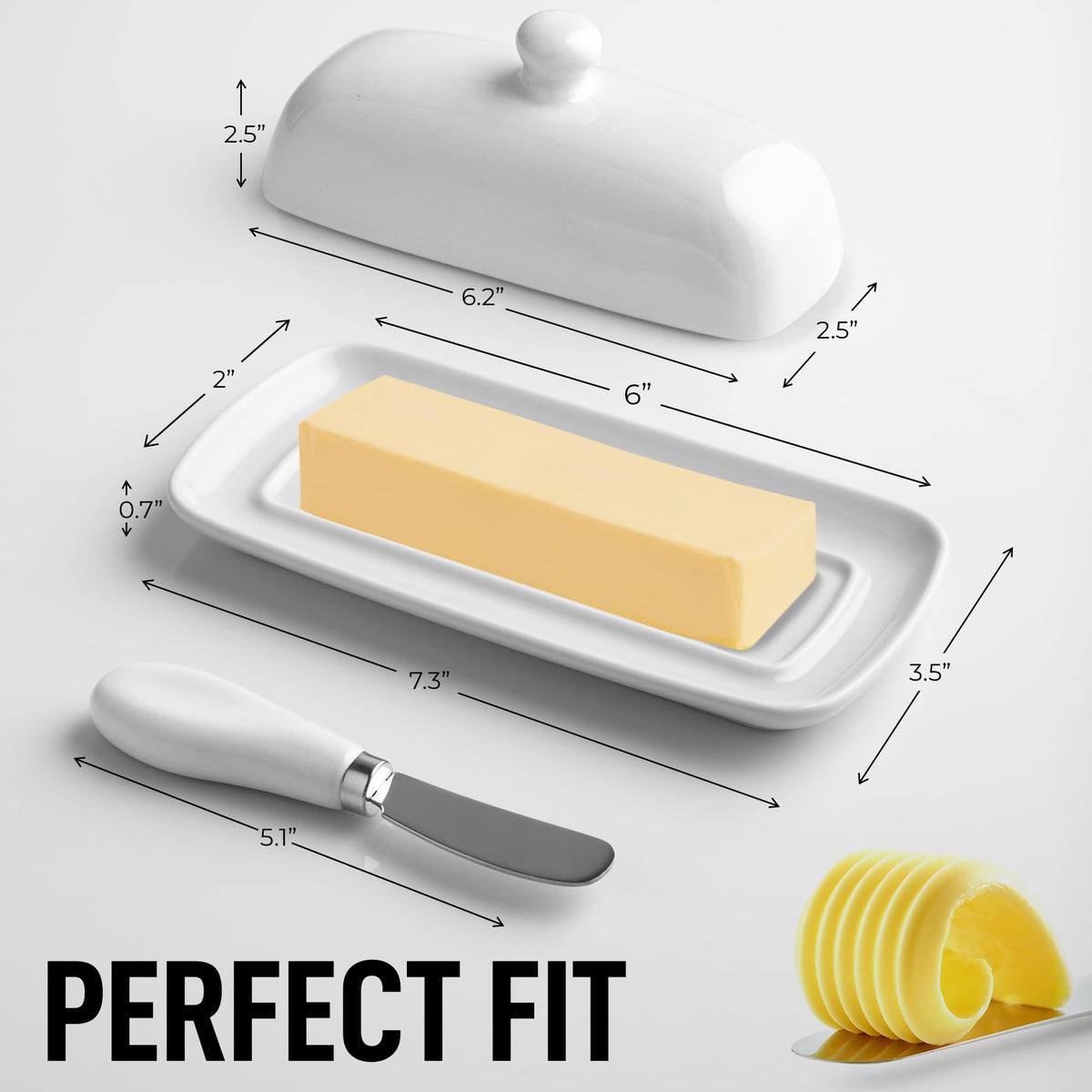 Zulay Kitchen stainless steel knife included with butter dish for clean slicing