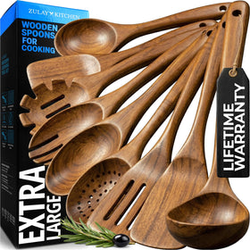Zulay Kitchen teak salad spoon for gentle serving with nonstick cookware compatibility