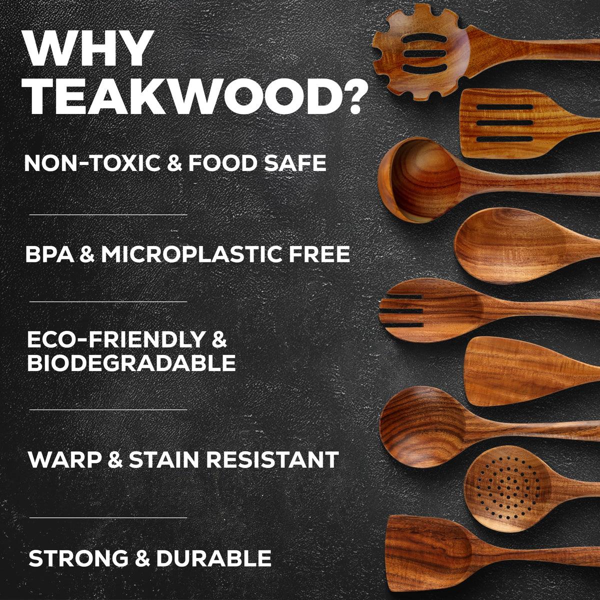 Zulay Kitchen teak skimmer drains liquids smoothly during cooking