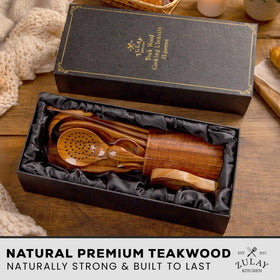 Zulay Kitchen wooden spoon rest and crock on a tidy counter