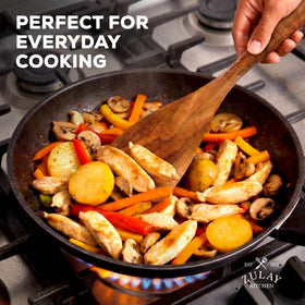 Zulay Kitchen teak turner comfortable grip for flipping and serving