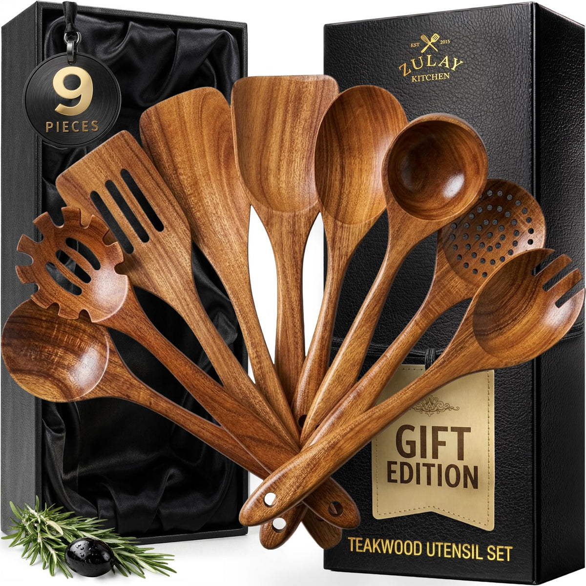 Zulay Kitchen teak 9-piece set in elegant gift box for gifting and home use
