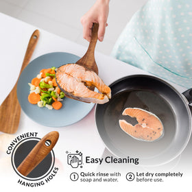 Zulay Kitchen teak utensils with hanging hole for storage