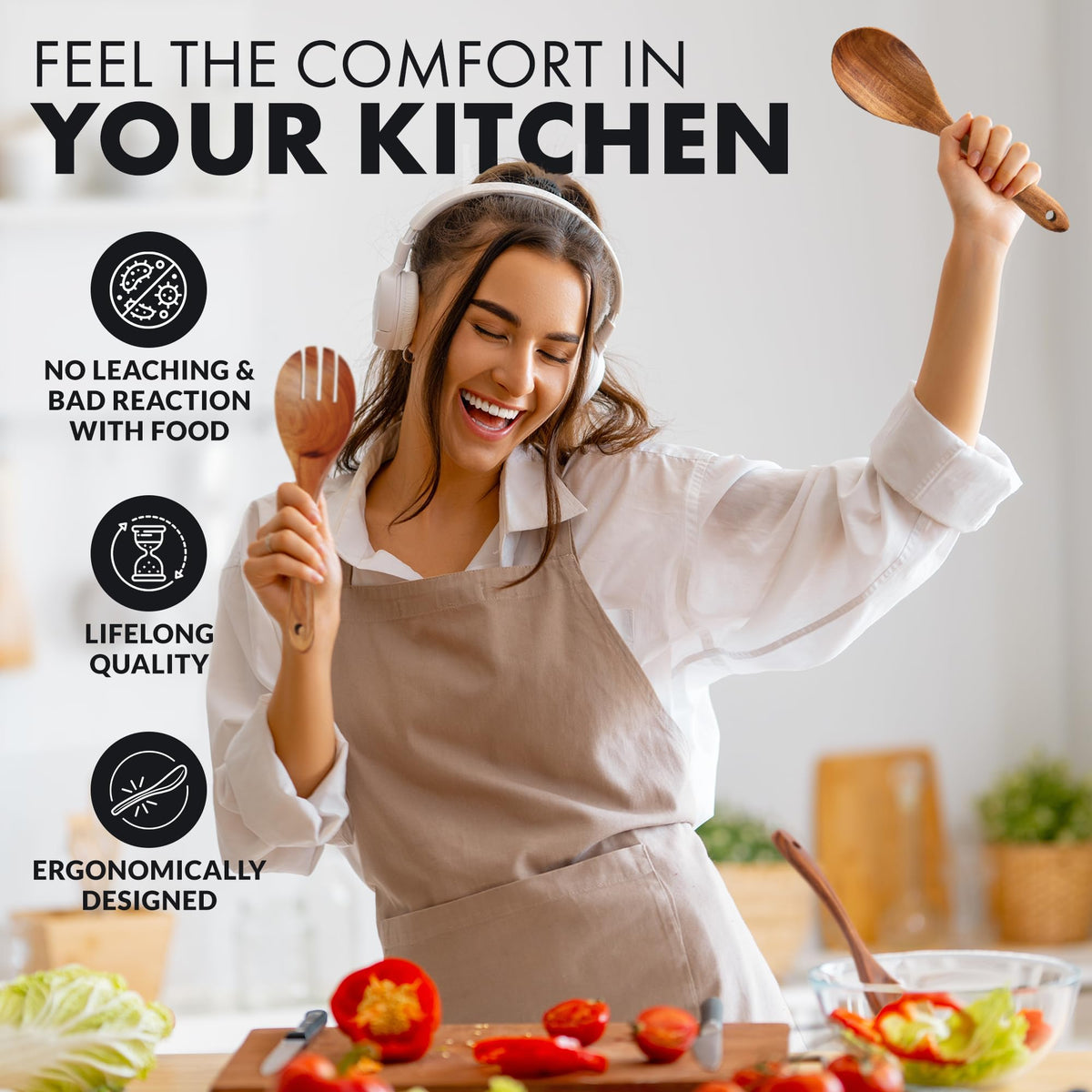 Zulay Kitchen teak utensils easy to clean with soap and water