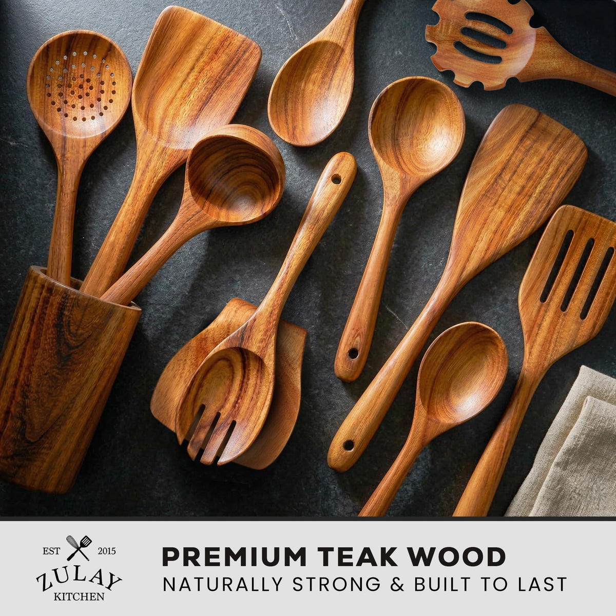 Zulay Kitchen teak utensils salad fork with smooth, gentle grip