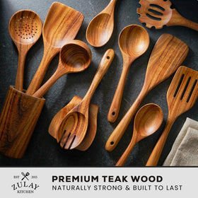 Zulay Kitchen teak utensils salad fork with smooth, gentle grip