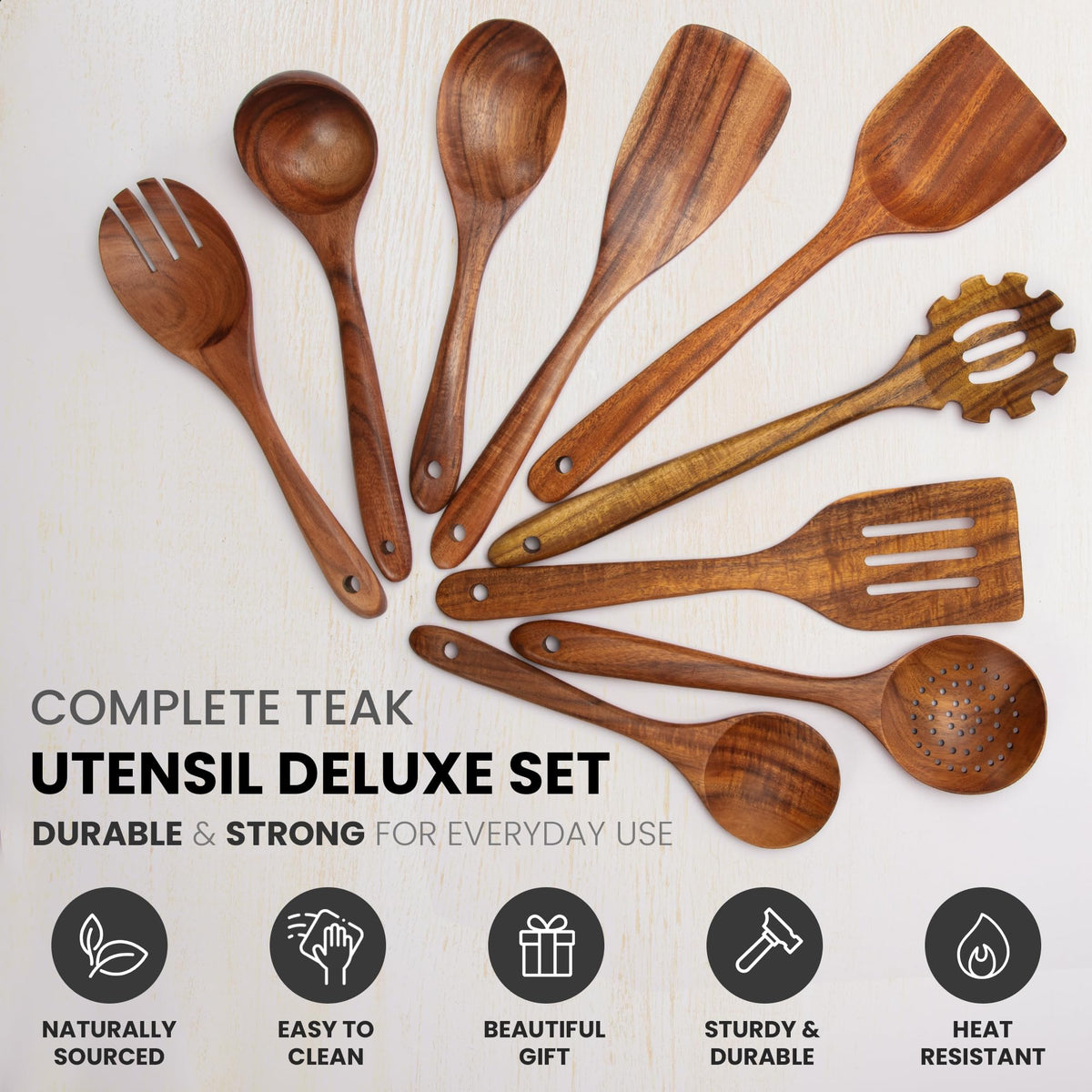 Zulay Kitchen teak salad spoon with smooth grip for effortless serving