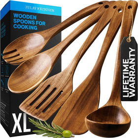 Zulay Kitchen teak spatula for non-stick pans with smooth flipping