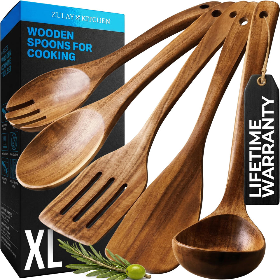 Zulay Kitchen teak spatula for non-stick pans with smooth flipping