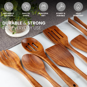 Zulay Kitchen solid turner in teak wood, smooth finish